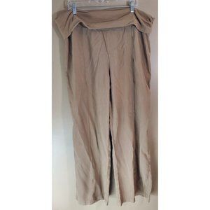 Soft Surroundings Khaki Lombard Pants, Size 1X Cozy Wide Leg fold over waist